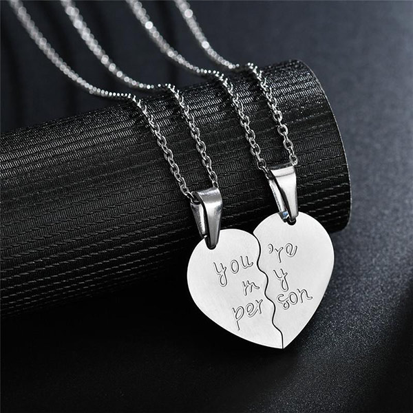 Silver Broken Heart Necklace Funny Gift for Couples