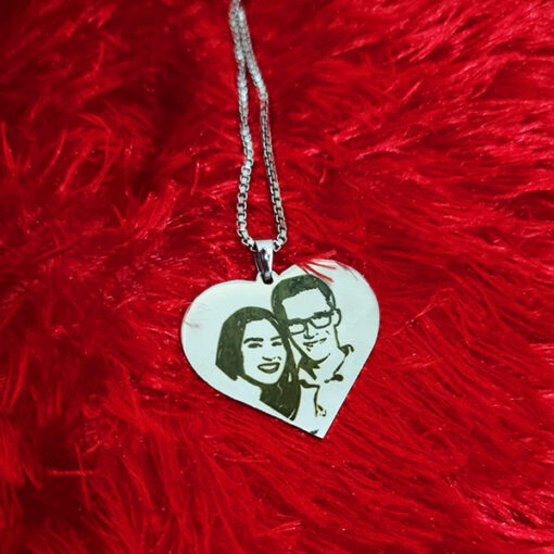 Engraved Couple Picture Heart Necklace Online in Pakistan