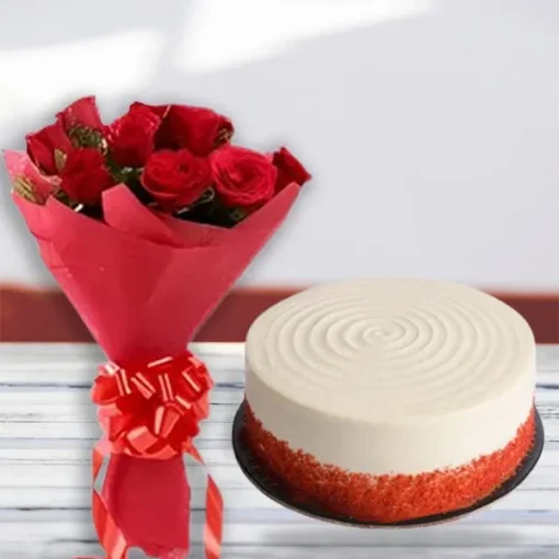 Buy Velvet Cake and Flowers Bouquet Online Gifts in Pakistan