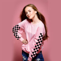Buy-Pink-Checkered-Sleeves-Sweatshirt