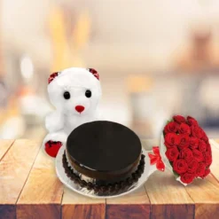 Cake-and-Bouquet-with-Teddy-Bear