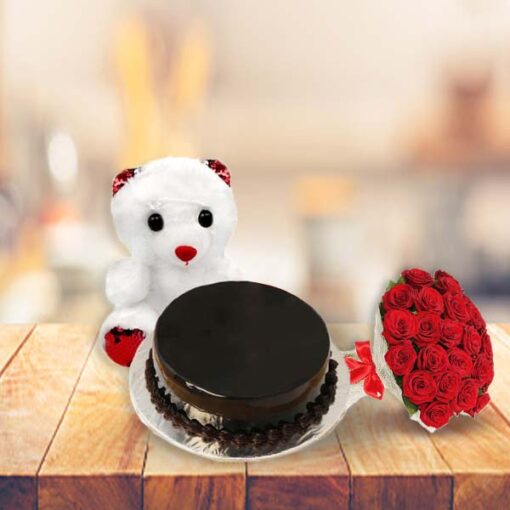 Cake and Bouquet with Teddy Bear Gifts Online in Pakistan
