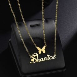 Golden Customized Name Necklace Butterfly