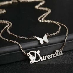 Silver Customized Name Necklace Butterfly