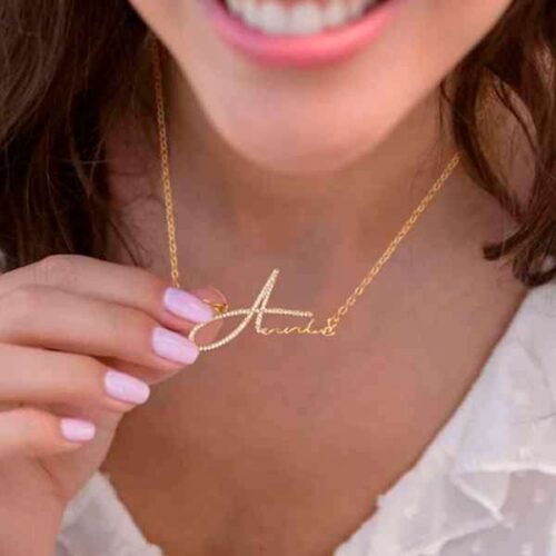 Gold Sterling Name Necklace with Stone Gifts Online in Pakistan