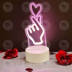 Pink Finger Heart 3D Acrylic LED Lamp