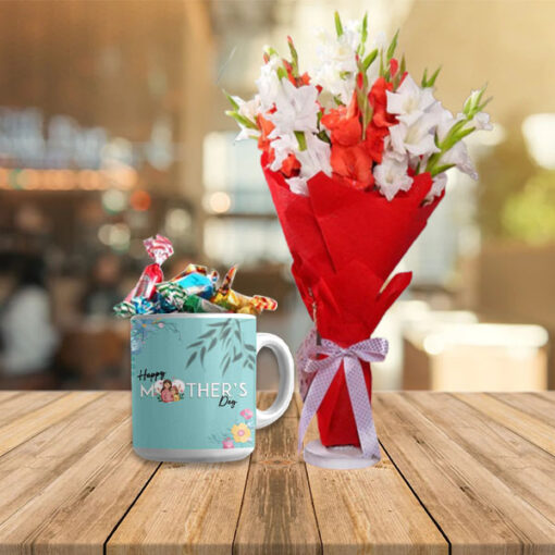 Customised Mug with Candies & Bouquet deal