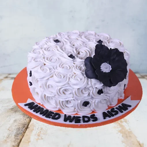 Buy Best White Cream Rosette Cake with Black Flowers Online Gifts in Pakistan