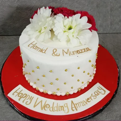 White and Red Combination Anniversary Cake Online Gifts in Pakistan